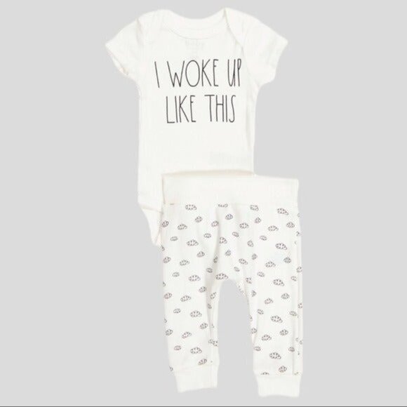🌺 Rae Dunn Baby White Adorable I Woke Up Like This Outfit + Hat 3-6 Months NWT - Picture 5 of 10